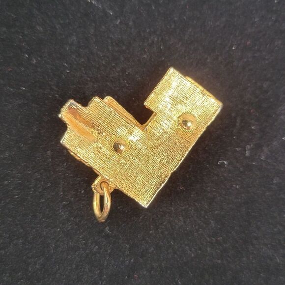 Vintage Yellow Faux Gold Toned 3D House with Garage Pendant Charm Rhinestones - Picture 5 of 12